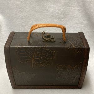 Vintage Wooden Maple Leaf Embossed Purse or Trinket Box with Metal Clasp Close